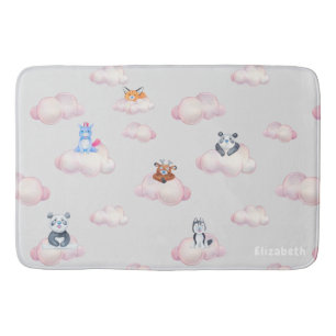 Cute Animals On Clouds Monogram Bath Mat