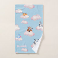 Cute Animals On Clouds Monogram Kids Towel