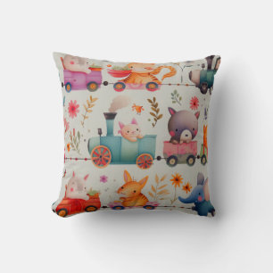 Cute Animals on the Train, Safari Cushion