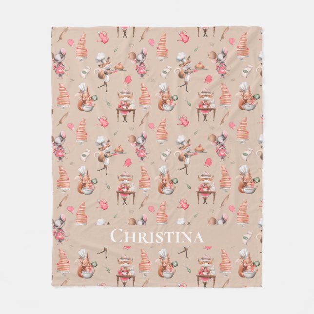 Cute animals pancake factory brown custom name fleece blanket (Front)