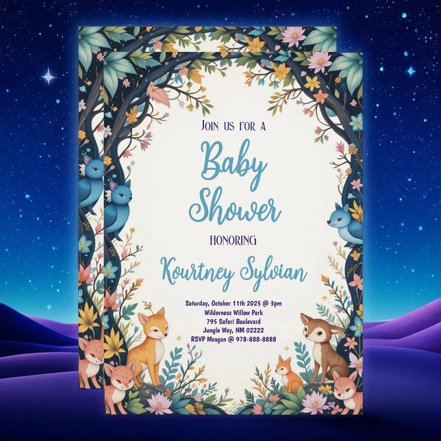 Cute Animals Pastel Floral Woodland Baby Shower Invitation (Creator Uploaded)