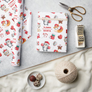 Cute Animals Pattern Child Name from Santa  Wrapping Paper