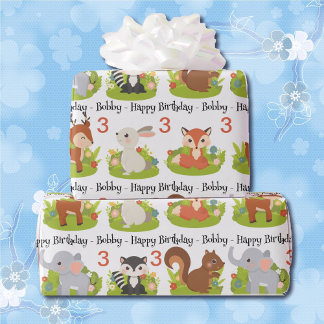 Cute Animals Personalise Name & Age Birthday Wrapping Paper