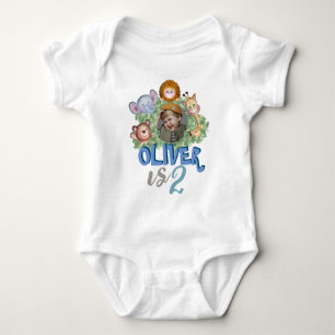 Cute animals photo frame trrain theme  baby bodysuit