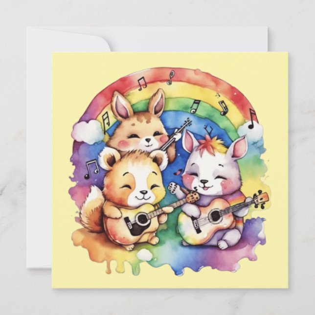 Cute animals playing music in the rainbow (Front)