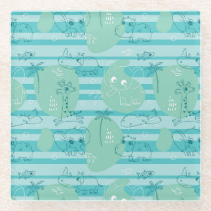 Cute animals playing with water 1 glass coaster