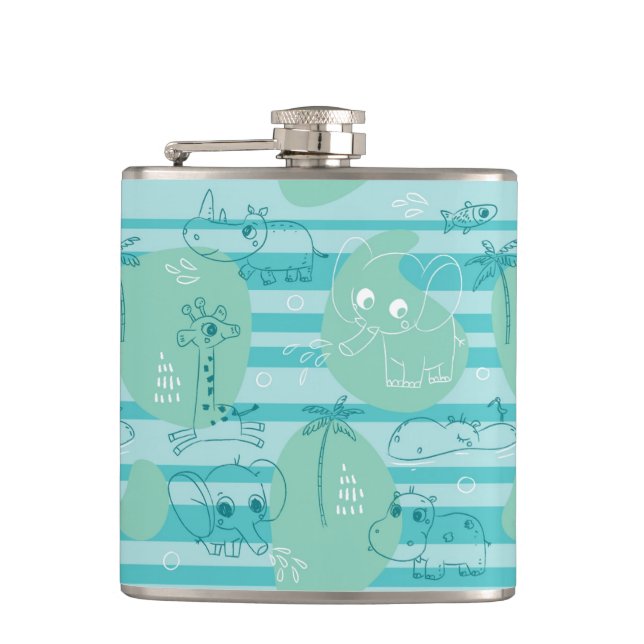 Cute animals playing with water 1 hip flask (Front)