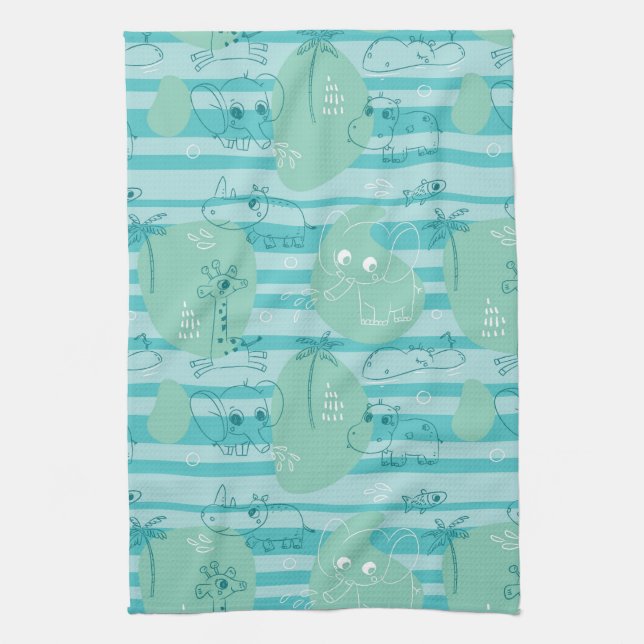 Cute animals playing with water 1 tea towel (Vertical)
