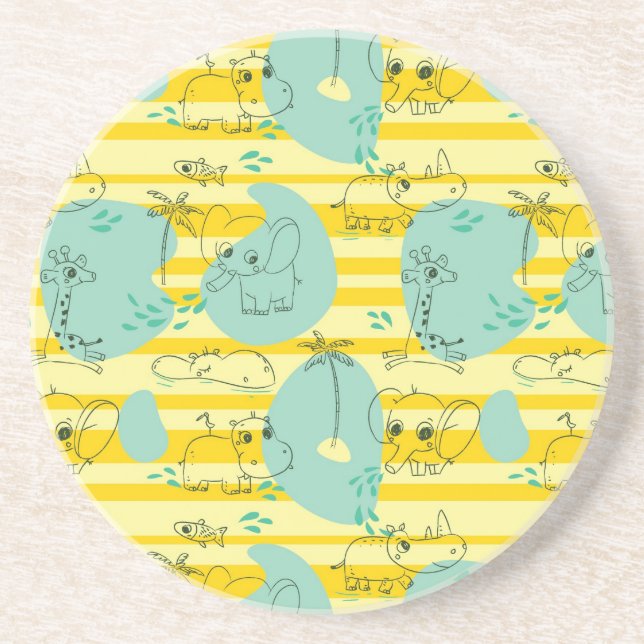 Cute animals playing with water 2 coaster (Front)