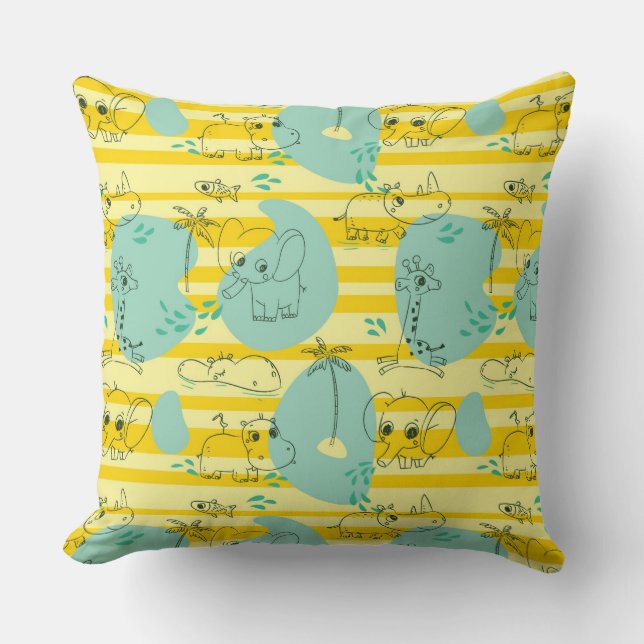 Cute animals playing with water 2 cushion (Front)