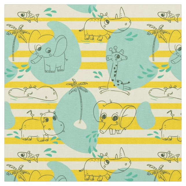 Cute animals playing with water 2 fabric (Close Up)