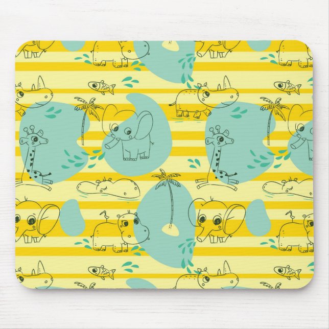 Cute animals playing with water 2 mouse pad (Front)
