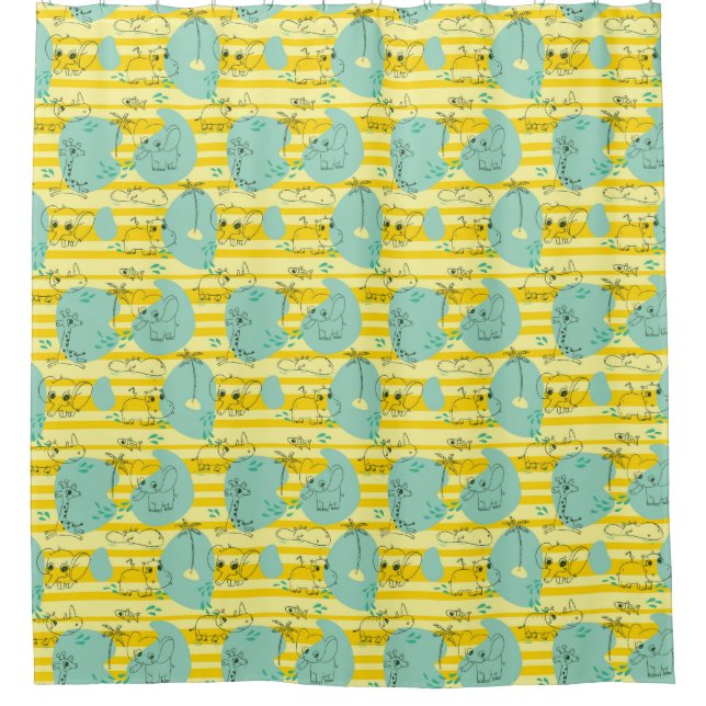 Cute animals playing with water 2 shower curtain (Front)