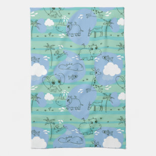 Cute animals playing with water 3 tea towel