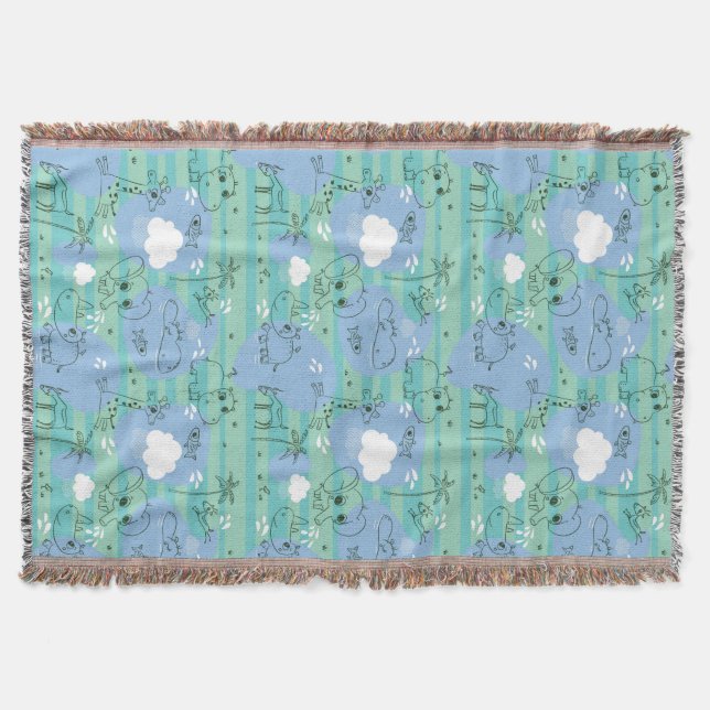 Cute animals playing with water 3 throw blanket (Front)