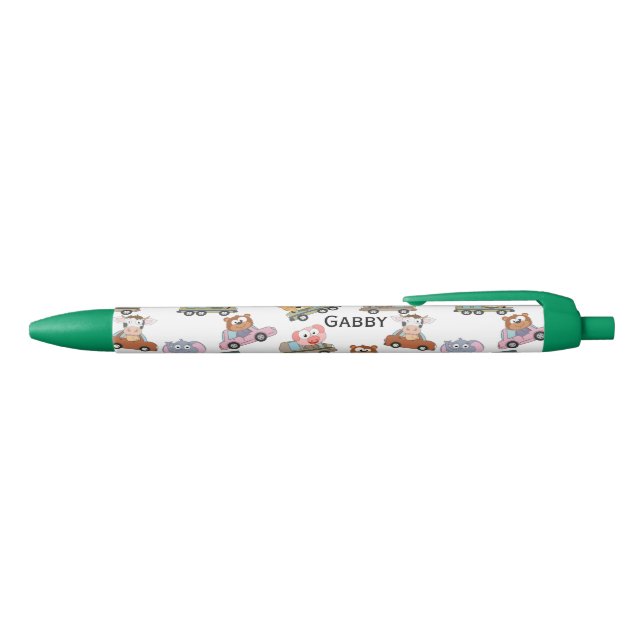 Cute Animals  Print Personalised Name Black Ink Pen (Top)