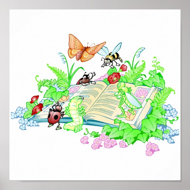 Cute Animals Reading Book Poster (Front)