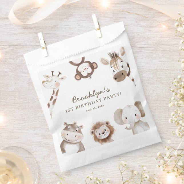 Cute Animals Safari Jungle Birthday Party Kids Favour Bag (Clipped)