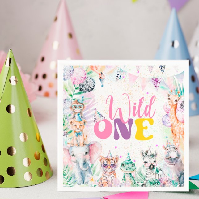 Cute Animals Safari Wild One Birthday Party Napkin (Creator Uploaded)
