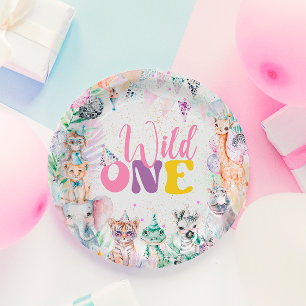 Cute Animals Safari Wild One Birthday Party Paper Plate