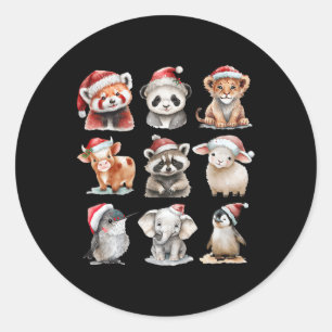 Cute Animals Santa Friends Christmas Racoon Boys Classic Round Sticker