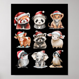 Cute Animals Santa Friends Christmas Racoon Boys Poster