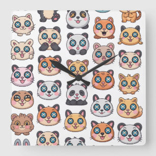 Cute Animals Sticker Sheet Adorable Cartoon Charac Square Wall Clock