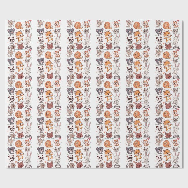  Cute Animals Sticker Sheet Adorable CSticker Wrapping Paper (Flat)