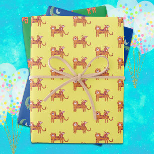 Cute Animals Three Designs Kids Wrapping Paper Sheet