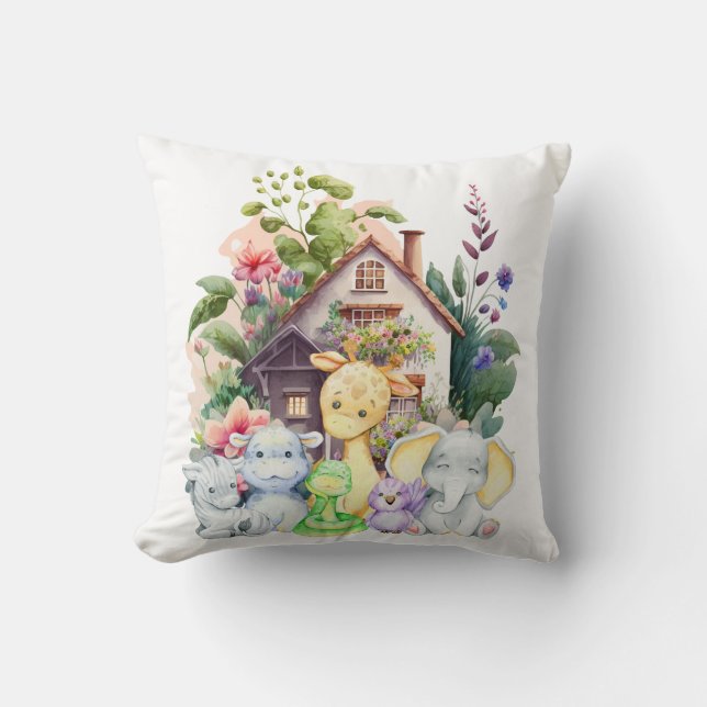 Cute Animals Throw Pillow | Cute Gift For Baby (Front)