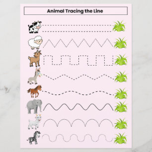 Cute Animals tracing the line worksheet for kids