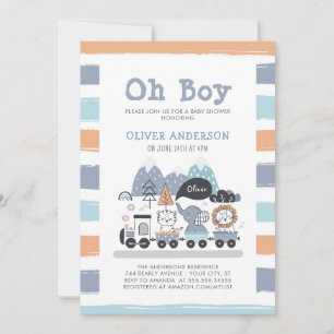 Cute Animals Train Travel Boys Baby Shower Invitation