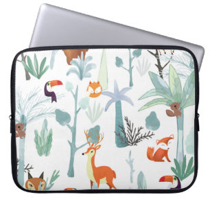 Cute animals: tropical forest doodle. laptop sleeve