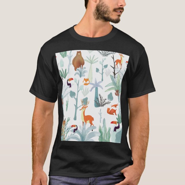 Cute animals: tropical forest doodle. T-Shirt (Front)