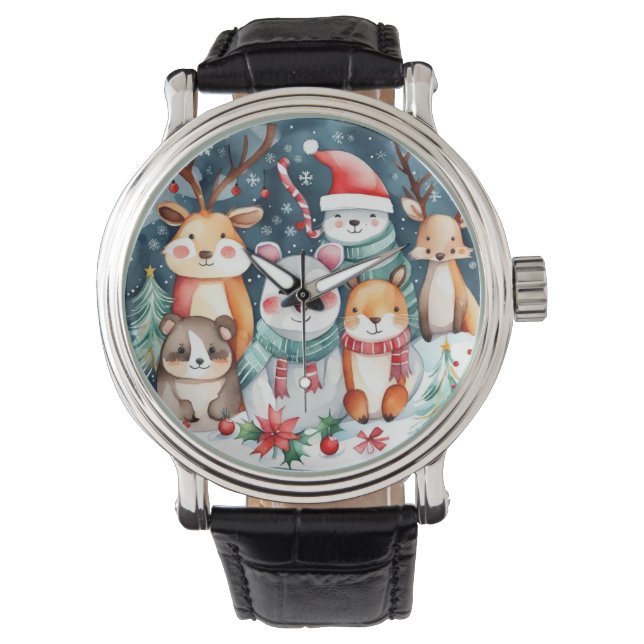 Cute animals under the Christmas tree design Watch (Front)