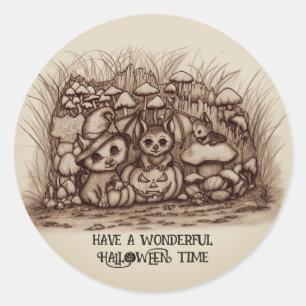 Cute Animals waiting for Halloween Classic Round Sticker
