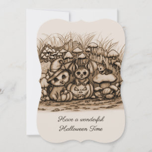 Cute Animals waiting for Halloween Invitation