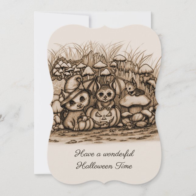 Cute Animals waiting for Halloween Invitation (Front)