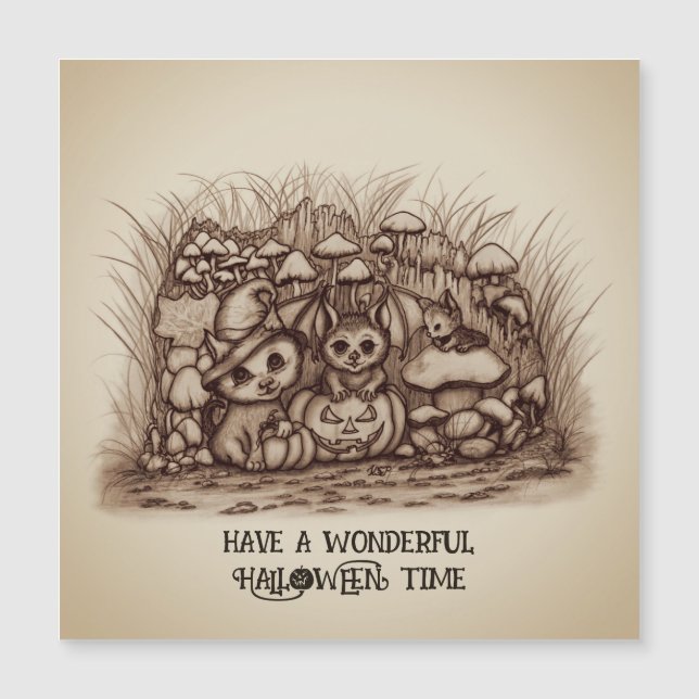 Cute Animals waiting for Halloween Magnetic Card (Front)