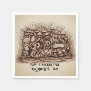 Cute Animals waiting for Halloween Napkin