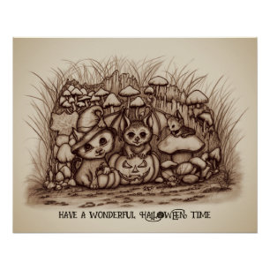 Cute Animals waiting for Halloween Poster