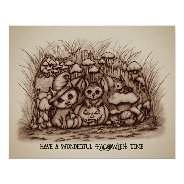 Cute Animals waiting for Halloween Poster (Front)