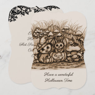 Cute Animals waiting for Halloween Save The Date