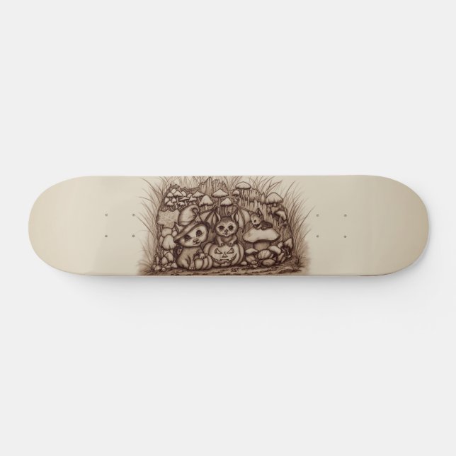Cute Animals waiting for Halloween Skateboard (Horz)