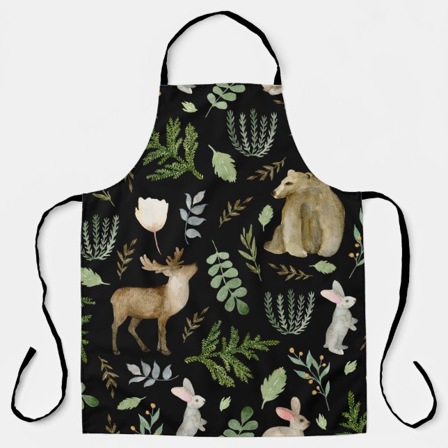Cute Animals: Watercolor Hand Drawn. Apron (Front)