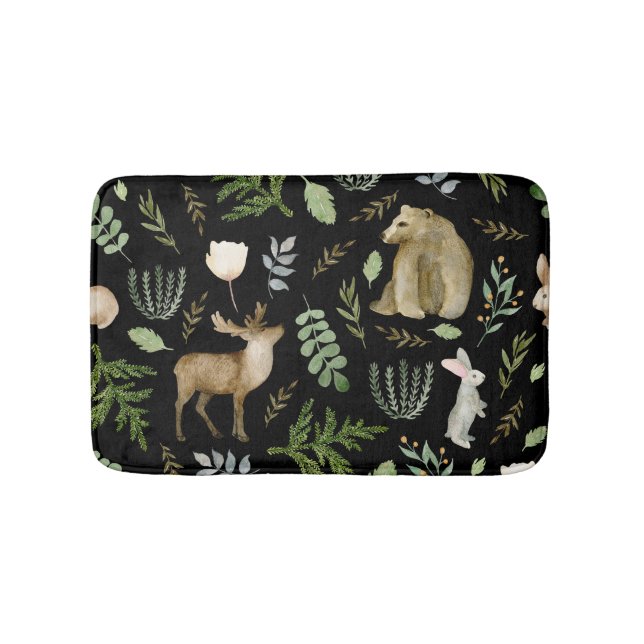 Cute Animals: Watercolor Hand Drawn. Bath Mat (Front)