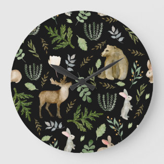 Cute Animals: Watercolor Hand Drawn. Large Clock