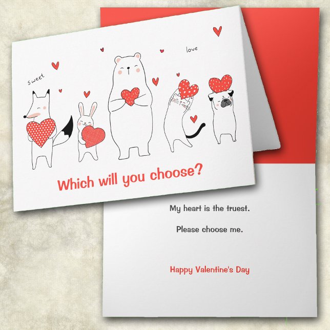 Cute Animals Who Will You Choose Valentine Card (Creator Uploaded)