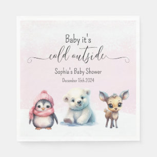 Cute Animals Winter Baby Girl Shower Napkin