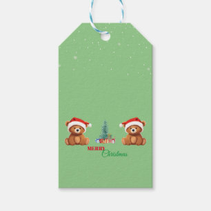 Cute animals winter Bear Santa Christmas tree Gift Tags